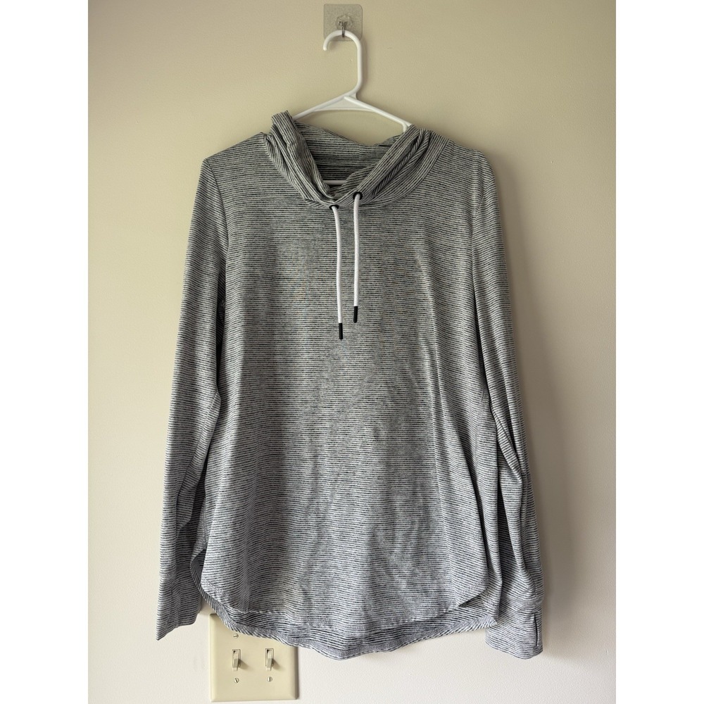 We Wander WeFlex Women's Large Striped Cowl Neck Hoodie Pullover Athleisure
